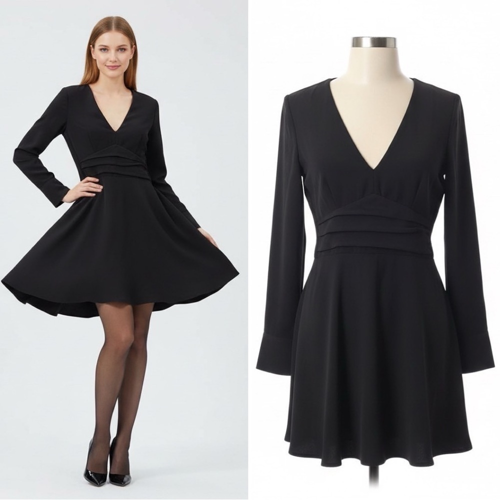531 Zara | NWT Morocco Black V-Neck Ruched Waist Mini Dress (Size S)
